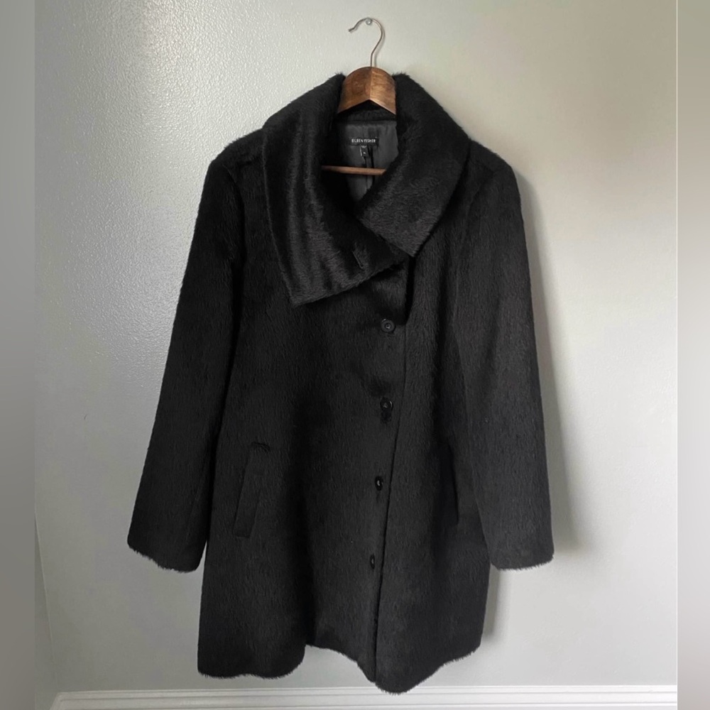 Eileen Fisher Black Alpaca Stand
Collar Coat - Size XL